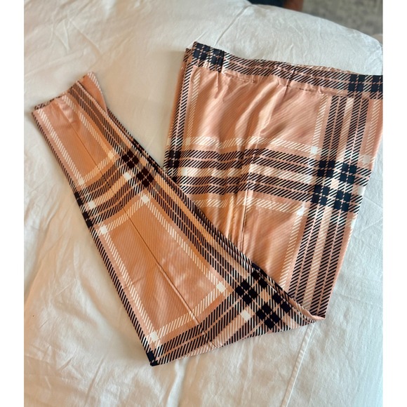 Womens 2XL Plaid Print High Waist Stretch Casual Pants Trousers Leggings - Picture 1 of 3